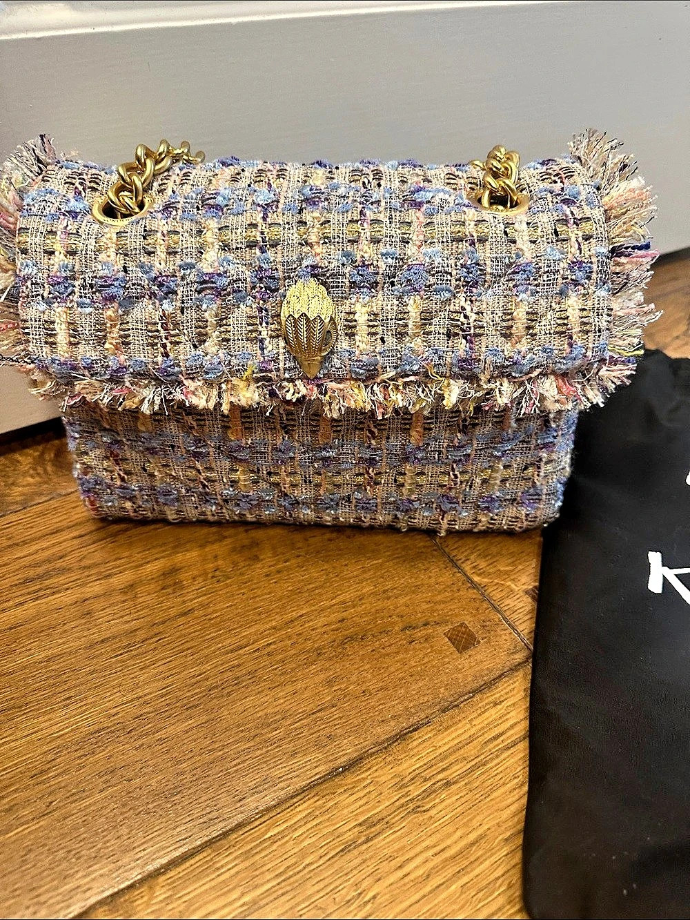 Kurt Geiger Kensington Tweed Shoulder Bag Blue & Pink